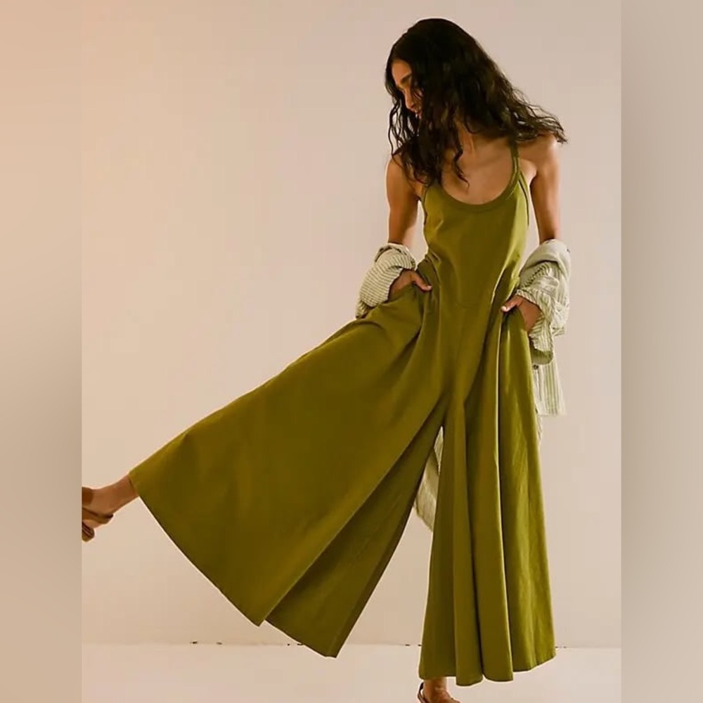 NWOT Free People Beach Cindy One Piece Jumpsuit - Cardamom Seed - Olive Green